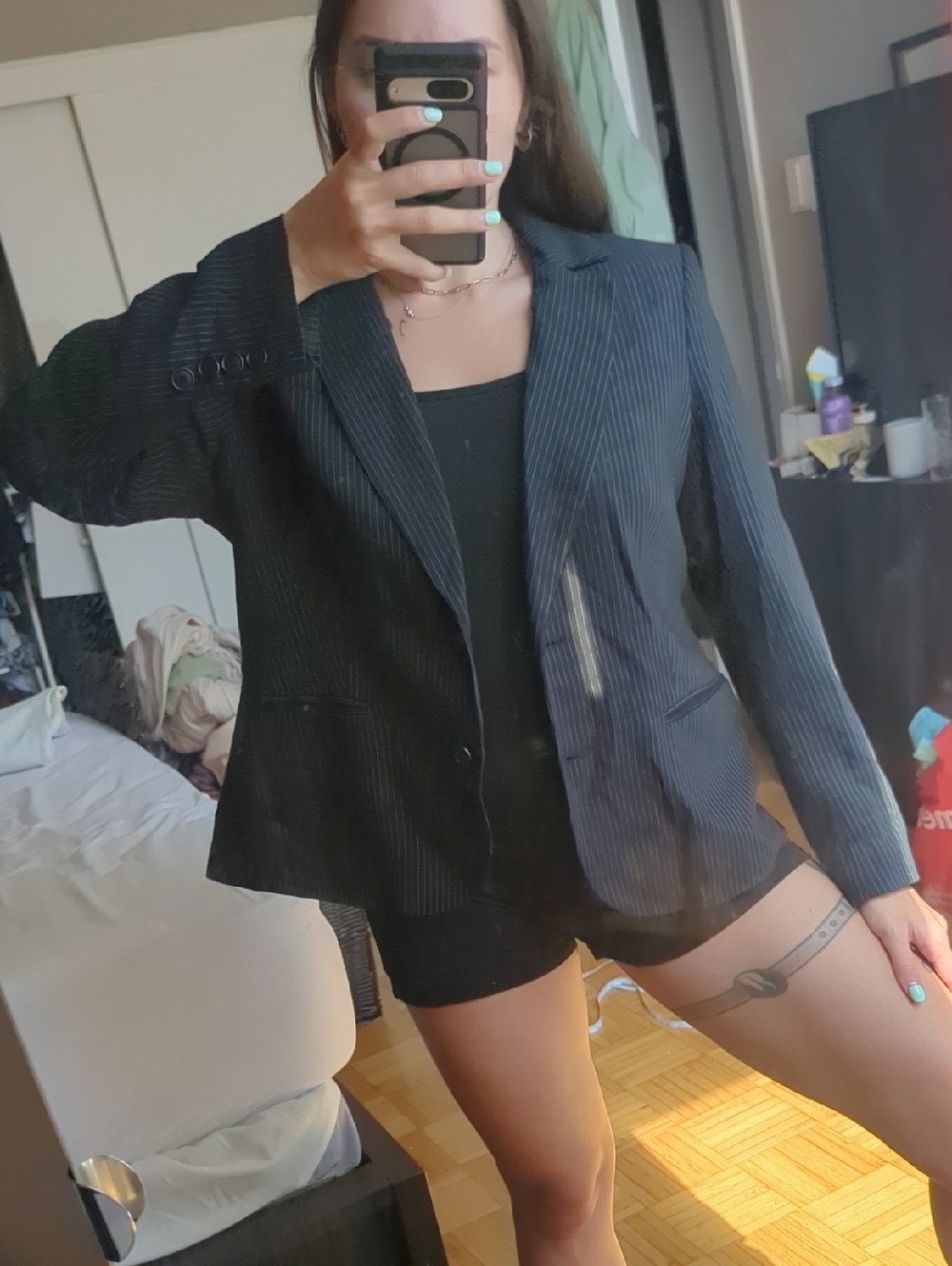 DKNYC Black Pinstripe Blazer - Single-Button Tailored Jacket